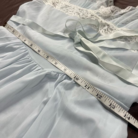 Yolande Womens Vintage 1940 Slip Dress Negligee Blue Lace Romantic Full Length L - Picture 9 of 12